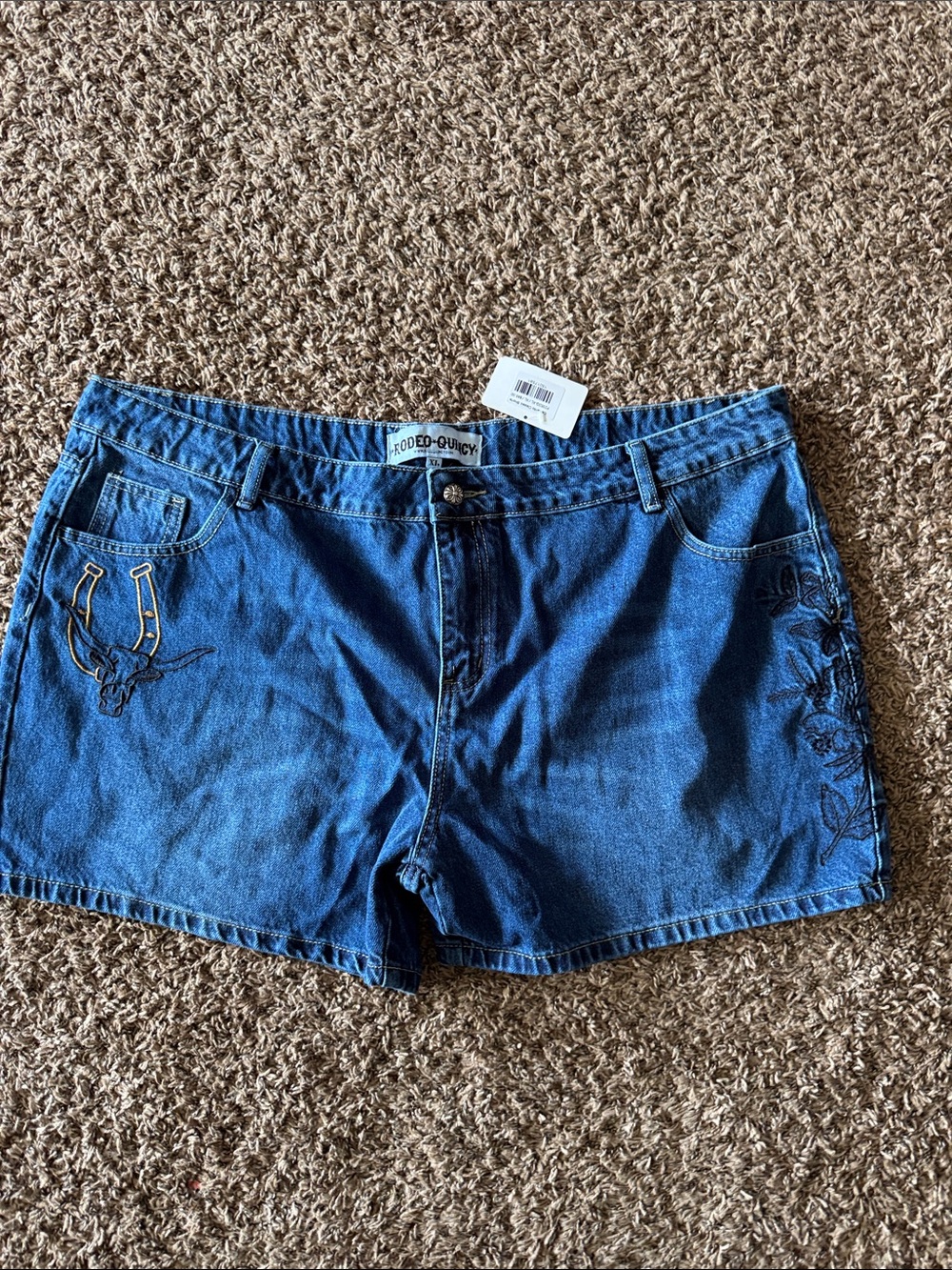 Rodeo Quincy Women's Denim Embroidered Jean Shorts - Blue